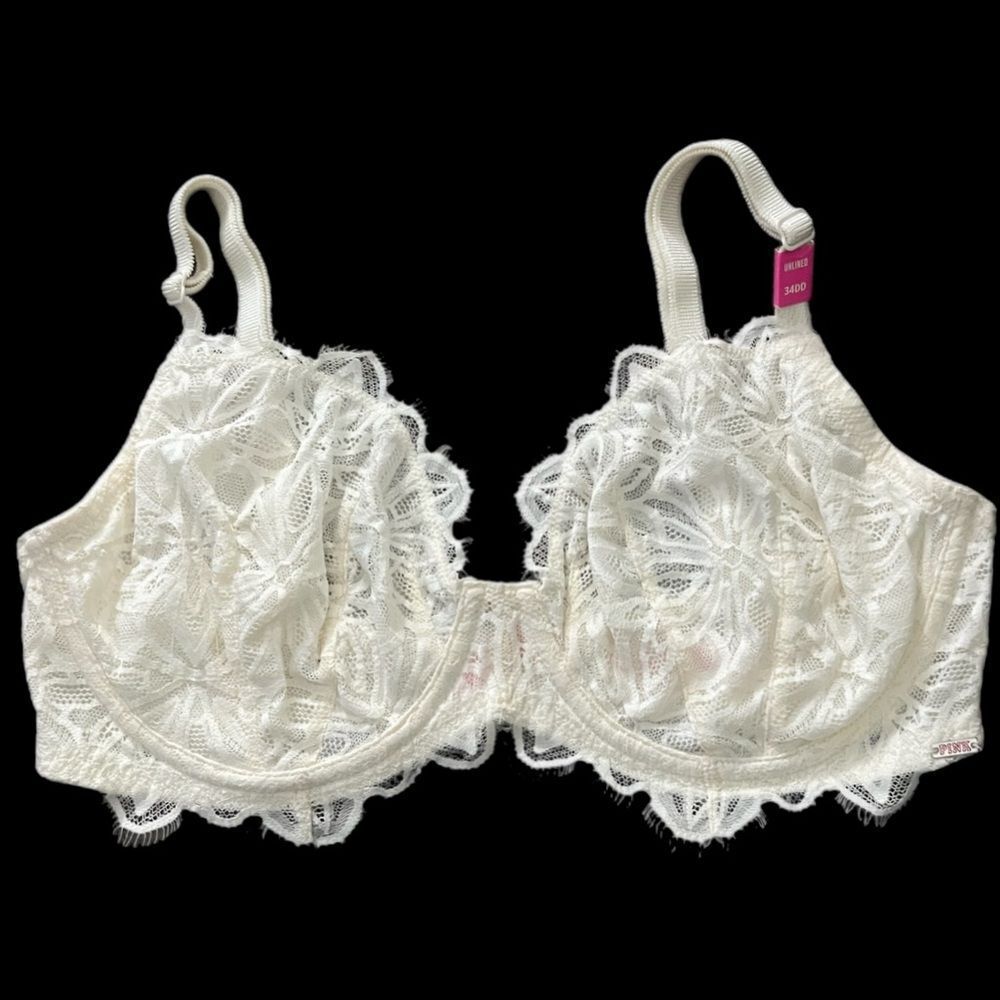 Victoria’s Secret Pink unlined underwire floral lace bra White 34DD - Picture 1 of 3